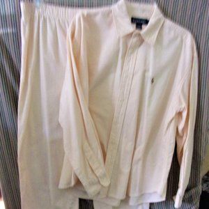 RALPH LAUREN POLO MEN'S LOUNGE SET Size L Peach  White Pinstripe Cropped Pants